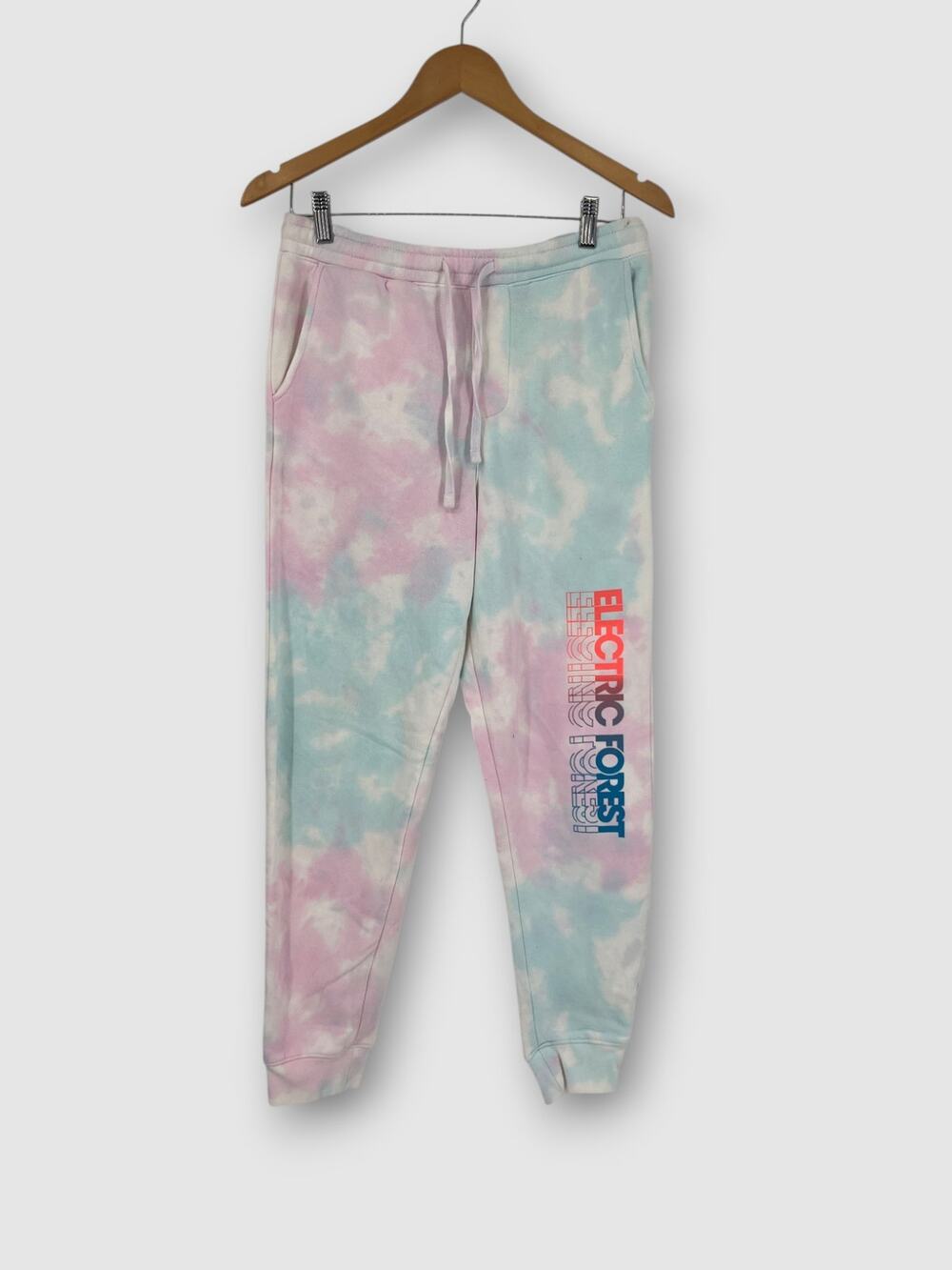 Electric Forest Festival Tie Dye Jogger Sweatpants Cotton Candy Pink Mint Small
